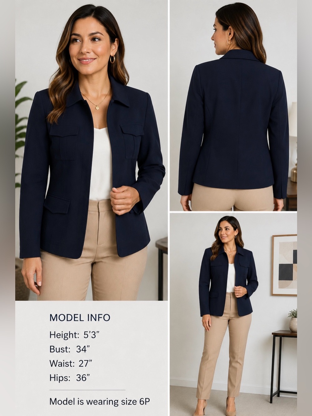 Style & Co. Petite Navy Blue Utility Blazer Jacket Size 6P